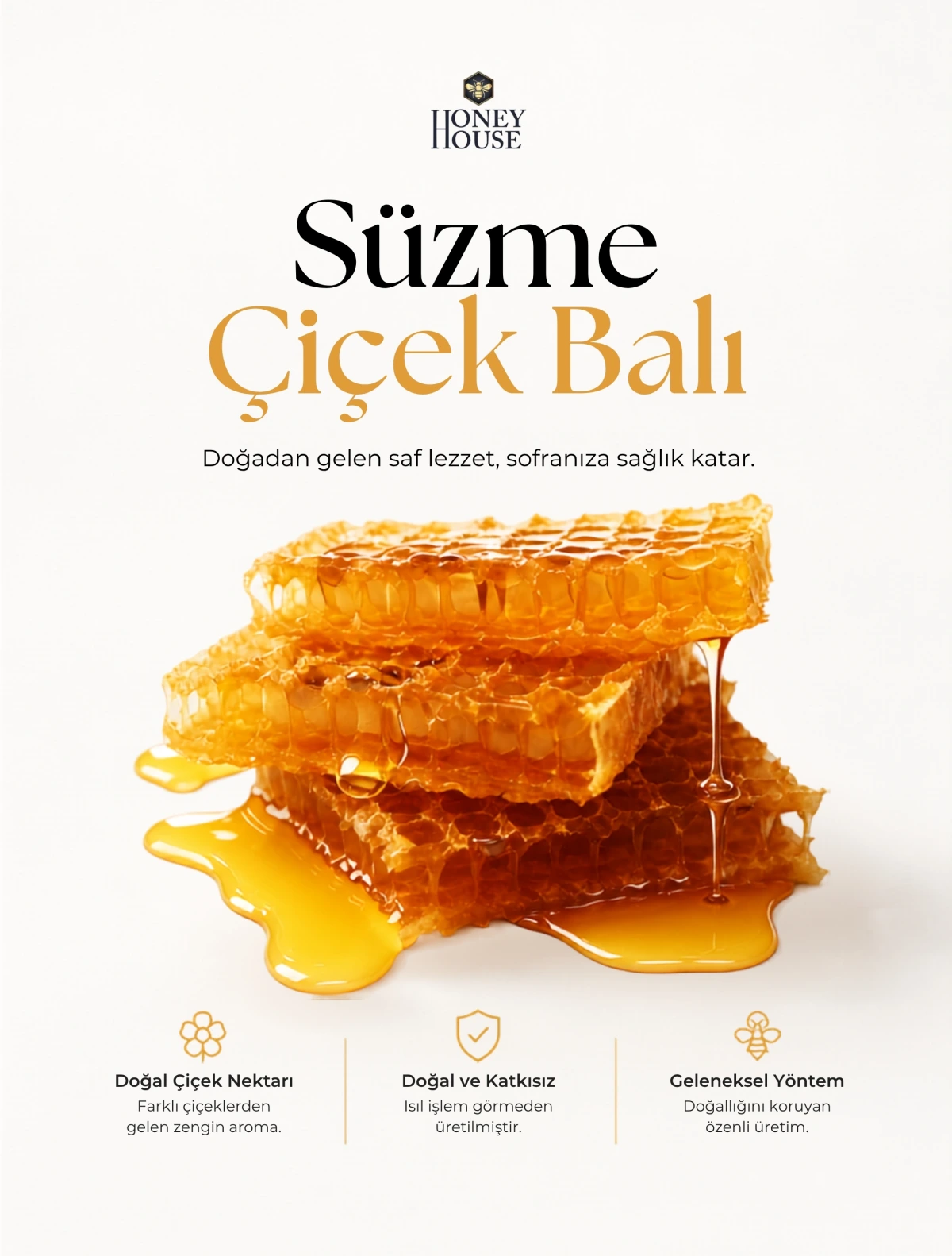 Süzme Çiçek Balı Cam Kavanoz 460 gr
